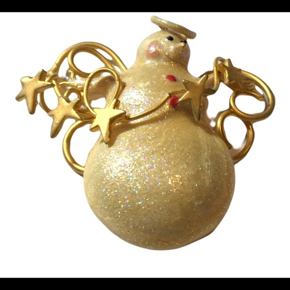 Vintage Christmas Snowman Angel with Halo pearl white and gold color - Picture 4 of 8